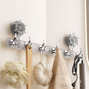 ZOATAAL ตะขอ6อัน ตะขอเกี่ยวจุกดูดแบบหมุนได้ Punch-Free พลาสติกทำจากพลาสติก ตะขอเก็บของกระจุกกระจิก อุปกรณ์อเนกประสงค์ อุปกรณ์ติดผนัง ตะขอเกี่ยวเก็บอุปกรณ์ สำหรับบ้าน