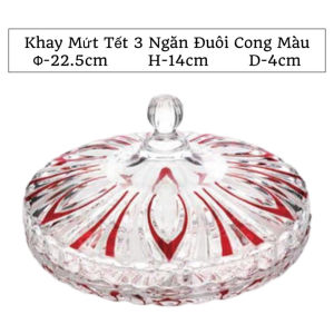 Khay Đựng Mứt Thuỷ Tinh Pha Lê Chia Ngăn Hoạ Tiết Đuôi Cong Màu Cao Cấp / Thố Đựng Mứt Pha Lê Màu 3 Ngăn Sang Trọng  510-9