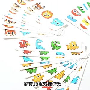 Montessori Wooden Rotating Matching Blocks Animal & Expression Pattern Spin Puzzle Kids Early Education Cognitive Toy