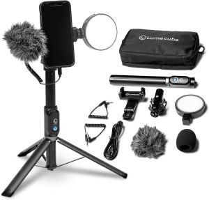 LUME CUBE Content Kit 2.0 - Portable Selfie Phone Grip with Adjustable Tripod Stand LED Light & Built-in Audio Mic - Selfie Mobile Lighting Kit for Creators