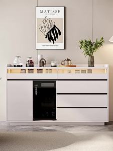 Kitchen Cabinet Luxury Dining Light Cabinet With Boiling Kettle Solid Wood Ecological Board Bowl Integrated Wall Leaning Rock Coffee And Tea Storage