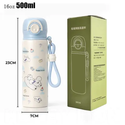 HoneyLion - 500ML Kids Water Bottle Double Drink | Straw & Direct Sip Modes | 100% Leak-proof 316 Stainless Steel Thermal Flask Aesthetic