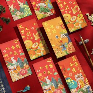 TSEVD 10pcs Traditional Red Envelopes Chinese Style Cartoon Money Packing Bag Festive Decor Blessing  Chinese New Year
