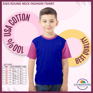 Coinshoppe Kids Cotton Shirt Round Neck Fashion (Royal Blue and Baby Pink Combination)