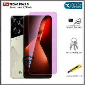 PAKET Tempered Glass Blue Light TECNO POVA 5 NEW Anti Gores Kaca Anti Radiasi UV Blue Ray