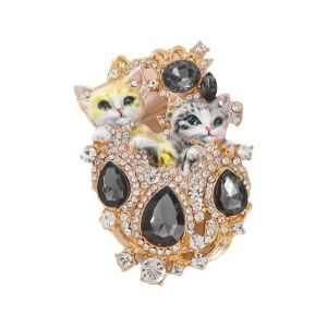 LEKGAVD Exquisite Two Cat Brooch Light Luxury Metal Jewelry Accessories Fashion Vintage Imitation Rhinestone Brooch Gifts