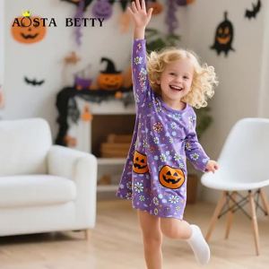 G7 European and American Style Childrens Dress 25 Autumn New Round Neck Girls Dress Halloween Patch Long Sleeve Childrens Dress Cross-Border 7/7