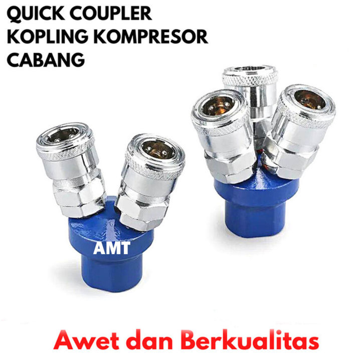 Quick Coupling Cabang Coupler Kopler Sambungan Kompresor 2 Way 3 Way - 3 Cabang - Quick Coupler 1/4