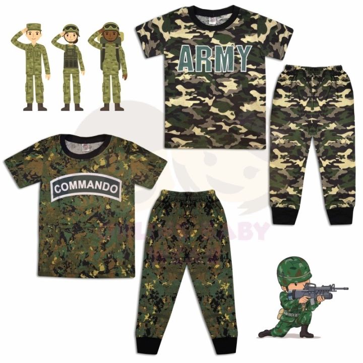 (1Y-12Y) NR MILITARY FULL PRINT Cotton Kids Pajamas - Pyjamas Sleepwear Boys Baju Tidur Askar Budak Kanak-Kanak Army Commando Komando Lelaki Sedondon