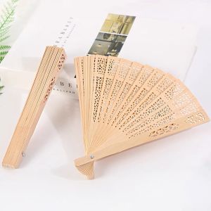 Hollow Folding Bamboo Wooden Fan Plain Style Portable Wooden Fan