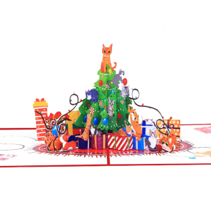 Handcrafted Greeting With 3D Christmas Tree Cats Design And Generous Message Area Paper Sculpture Decoration
