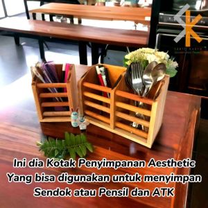 Tempat Sendok Kayu / Tempat Pensil / Kotak Alat Barbershop Kayu Aesthetic Serbaguna