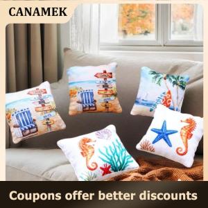 【 CANAMEK 】 3Pcs Dollhouse Mini Summer Ocean Beach Pillow Model Toys Miniature Home Scene Sofa Ornament Doll House Accessories