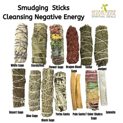 SI Smudging White Sage Sticks 鼠尾草 Palo Santo Blue Sage Dragon Blood Sage Cedar Juniper Rosemary Pine Desert Sage Purifying Negative Energy Attract Good Energy