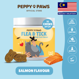 Peppy Paws Flea & Tick Cat 90 Soft Chews  -  | Natural Repellent | Improves Immunity | FDA Registered | GMP Facility | Non GMO | All Natural | 100% Original