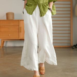 LUCKIN STORE New Pure Cotton Pant Womens Trousers Flared Pants Summer Casual Pants High Waist Pants Loose Elasticated waist Womens Pants Plus Size Pant