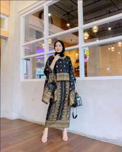 Kebaya Modern ANNISA BATWING Setelan Atasan Model Kelelawar & Rok Batwing Motif Songket Palembang Wanita Printing PREMIUM (Bukan TENUN)