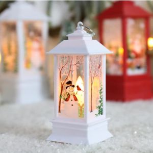 Creative Portable Vintage Battery Powered Christmas Flame Light Hanging Lantern Snowman Night Light
