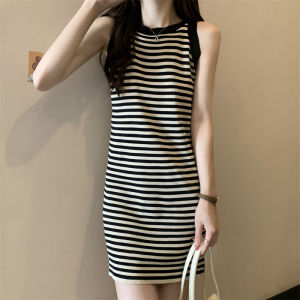 Missliu Fashion Womens Knitted Sleeveless Striped Dress 2025 Summer New Loose Striped Vest Skirt