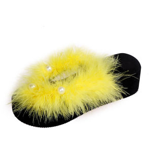 [Free Shipping] New Summer Platform Sole Real Fur Feather Slippers Korean Style Thick Sole Flat Flip-Flops Wedge Heel WomenS Sandals