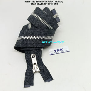 Resleting Zipper YKK Type Gigi Besi 95 cm Atau 38 inch Hitam Silver Model Set Open End Harga Per Biji