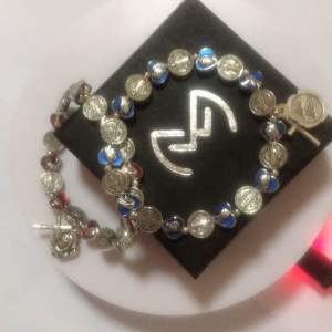 Bracelet Rosary: St Benedict and Mary ( Red or Blue)  Silver Made in  Italy with  Stained Glass Prayer Our Lady of Fatima