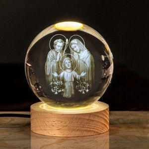 3D Lamp Crystal Ball Night Light USB Table Light with Wooden Base Home Decor Birthday Anniversary Forholiday Gifts