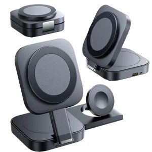 3 In 1 Magnetic Wireless Charger Stand For Macsafe iPhone 15 14 13 12 IWatch 8 7 6 AirPods Foldable Fast Charging Station Holder