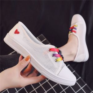 IELGY White Female Summer Cutout Mesh Student Mesh Shoes Korean Flat Sole Slip Female Canvas Shoes