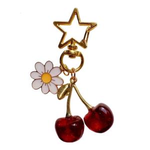 Cherry Keyring with Floral Pendant Stylish Shape Key Ring Unique Lightweight Bag Charm Ornament for Everyday Use