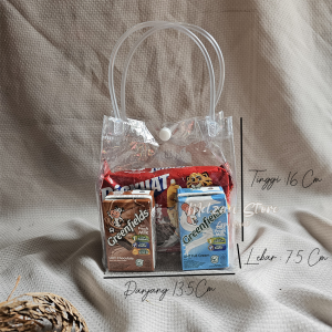Melzan Store - Bag Transparan Hampers Tas Mika PVC Totebag Bening Transparan Tote Bag Hampers Kosmetik Skincare Kado Snack Ulang Tahun Sovenir Pernikahan