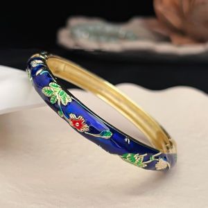 DJDK Enamel Chinese Cloisonne Bracelet Traditional Double Bangle Womens Hand Bracelet Bohemian Chinese Peony Filigree Flower Bangle Gifts for Women Girl