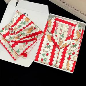 Christmas Atmosphere Summer Short Sleeve Shorts Pajamas Female Striped Floral Bunny Western-style Home Clothes Satin Silk Pyjama