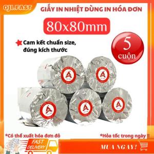 [Oji fast - chính hãng] Giấy in bill hóa đơn bán hàng khổ 80mm - Combo 5 cuộn k80*80mm cuộn lớn nhất dùng in hóa đơn nhà hàng quán ăn. cà phê...