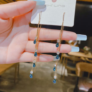 Frascati High Grade Luxury Blue Crystal Zircon Multilayer Chain Tassel Long Earrings For Women Wedding Party New Jewelry Gift