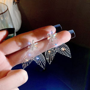 Bông tai đuôi cá trong suốt ~ Bông tai được thiết kế 2020 Hàn Quốc thời trang mới lưới tính khí bông tai màu đỏ hoa tai đơn giản