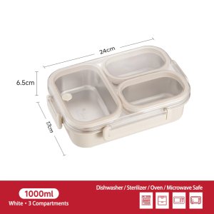 3 Compartment Stainless Steel Lunch Box Leak Proof Bento Box for Kids Adults Portable Food Storage Container for School Office