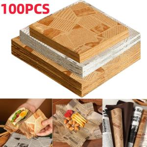 100Pcs Food Baking Parchment Wrapping Greaseproof Paper Burger Sandwich Wrapping Packaging DIY Packing Paper Chicken Roll Packaging Paper Oil Paper Wholesale