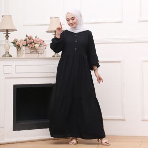 Gamis Rayon Polos Susun Canda Lengan Balon Busui Kancing Depan Terbaru