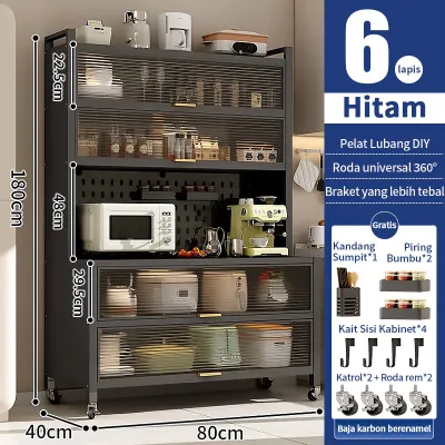 Kaman Kabinet Dapur Beroda & Anti Debu - Rak Susun 5/6 Susun Pintu Flip-up Kapasitas 500kg Bisa DIY