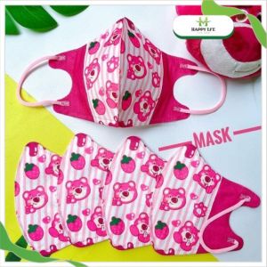TÚI 10 KHẨU TRANG 3D CHO BÉ HỌA TIẾT GẤU HỒNG DÂU TÂY – DỄ THƯƠNG ÊM MỊN AN TOÀN CHO LÀN DA
