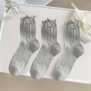 1/3pairs Bow Middle Tube Socks for Women Girls Sweet Lace Soft Cotton Breathable Mesh Sock Summer Thin Mid-Casual Tube Stockings