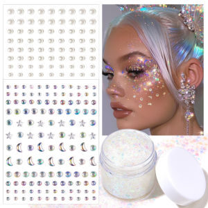 MERMAID MAKEUP Mermaid Glitter Gel Kit - ZL298 Glitter Powder + TZZ Series Pearl Patches Professional Face & Body Art Party & Festival Makeup Design（3-in-1 Gel/Sequins/Gems Set）