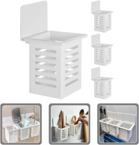 **TOP SELLING** 2025 NEW 4pcs Wall-mounted Drain Storage Rack Slide Top Tin Containers Bathroom Shower Basket Tableware Storage Bucket Sink Office White Pp Toothbrush Holder 4pcs Rak Penyimpanan dipasang di dinding Bekas Timah Atas Bilik Mandi 壁挂收纳筒