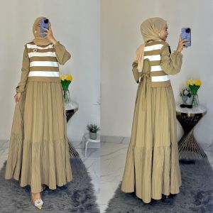 MADHARSHOP Kevia Maxy Dress Wanita Muslimah Crinkle Plisket Mix Kombed Allsize