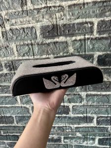 Hộp Đựng Khăn Giấy Da Đính Đá Vương Miện- Thiên Nga Cao Cấp - Hộp Đựng Khăn Giay Đa Năng