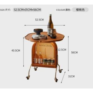 UrbanSpace SG- Wooden Round Table Living Room Coffee Table Mobile Coffee Table Bedroom Bedside Table Side Table Balcony Tea Table