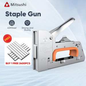 【Free Wires】Mitsushi Steel Staple Gun Staple Gun Tacker Heavy Duty Gun Tacker Staple Gun with staple wire/U-shaped Nail 1008F 2400pcs Gun Tacker Staples Wire Refill (1x2x10mm)