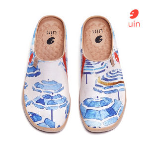UIN รองเท้าผ้าแคนวาสผู้หญิงแบบสวมบนรองเท้าส้นเตี้ยน้ำหนักเบาระบายอากาศได้รองเท้าเดินทางพิมพ์ลายศิลปะทำรองเท้าส้นเตี้ย