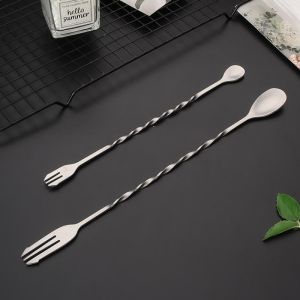 Long Stirring Spoon Coffee Juice Bar Cocktail Stick Double End Stainless Steel Mixing Spoon